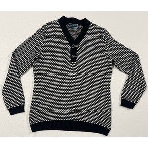 Karen Scott  White & Black Textured Henley Sweater Size M